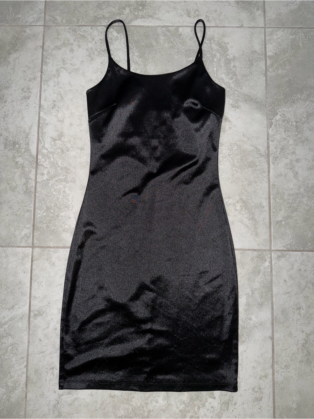 Sleek Black Stretch Satin Mini Dress